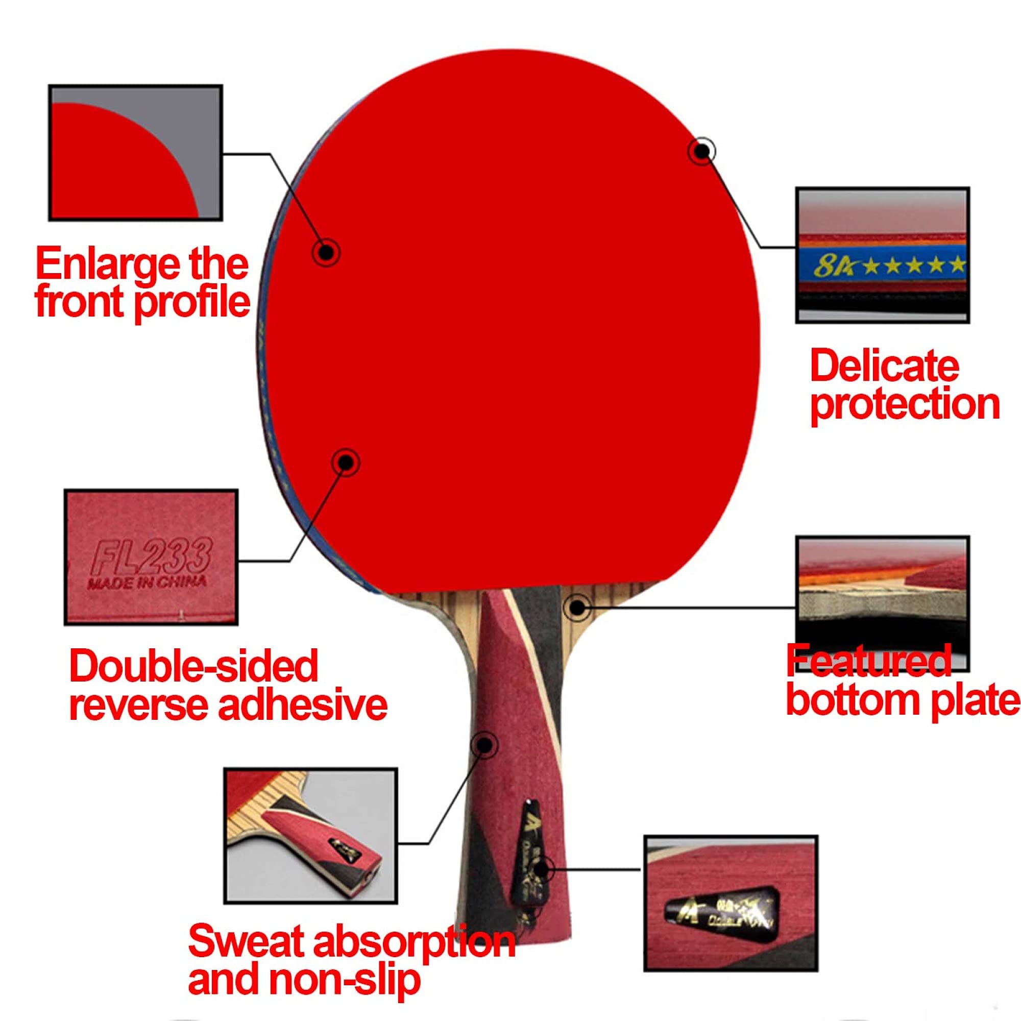 Set Di Racchette Da Ping Pong, Premium, Gomma Approvata ITTF for Tornei, Con Tecnologia In Fibra Carbonio/8 Stelle/Manico Lungo