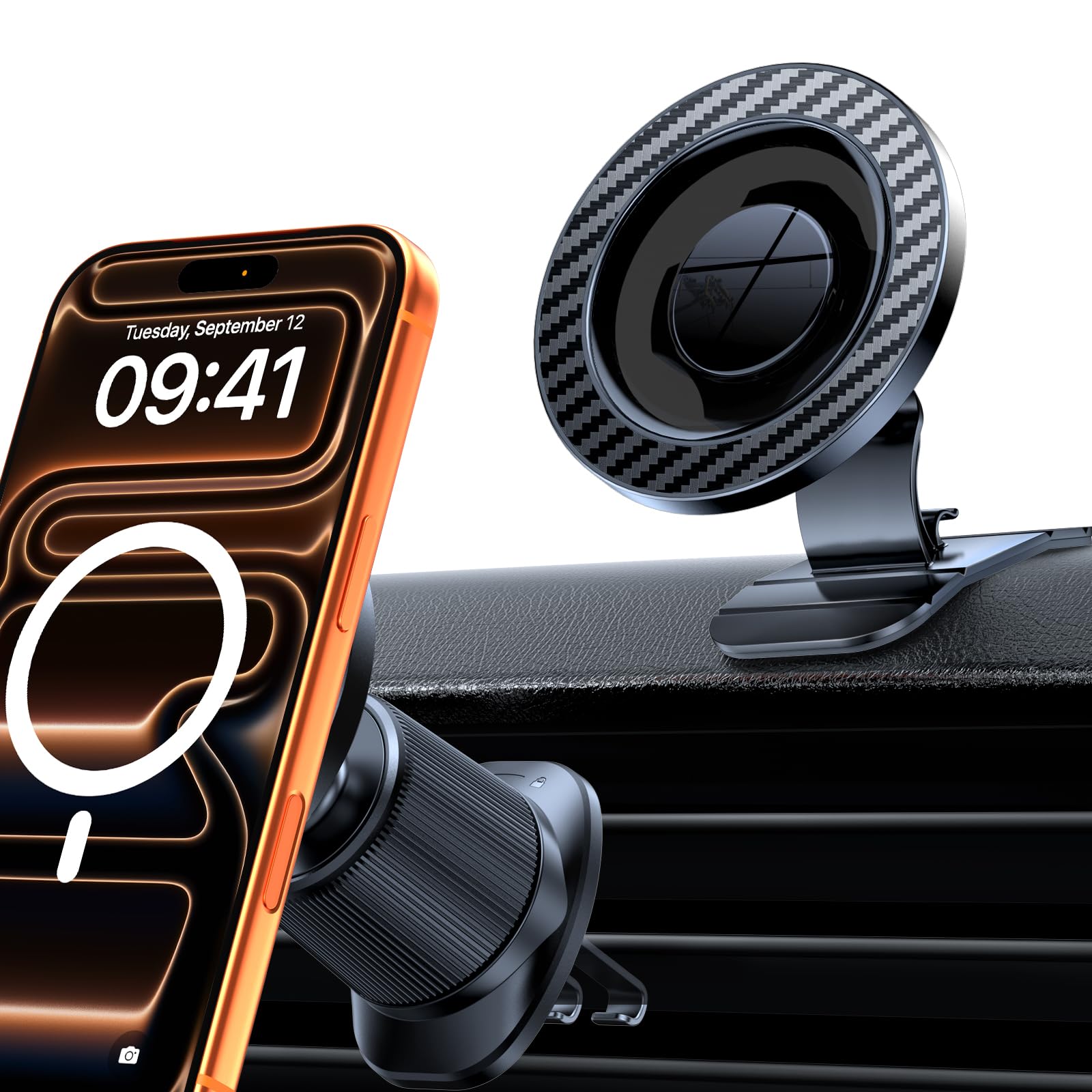 Miracase Car Phone Holder, Stable Double Steel-Hook Air Vent Car Phone Mount Cradle 360°Rotation, One Button Release Mobile Phone Holder for iPhone, Galaxy, All 4.0''-7'' Smartphones — view 12