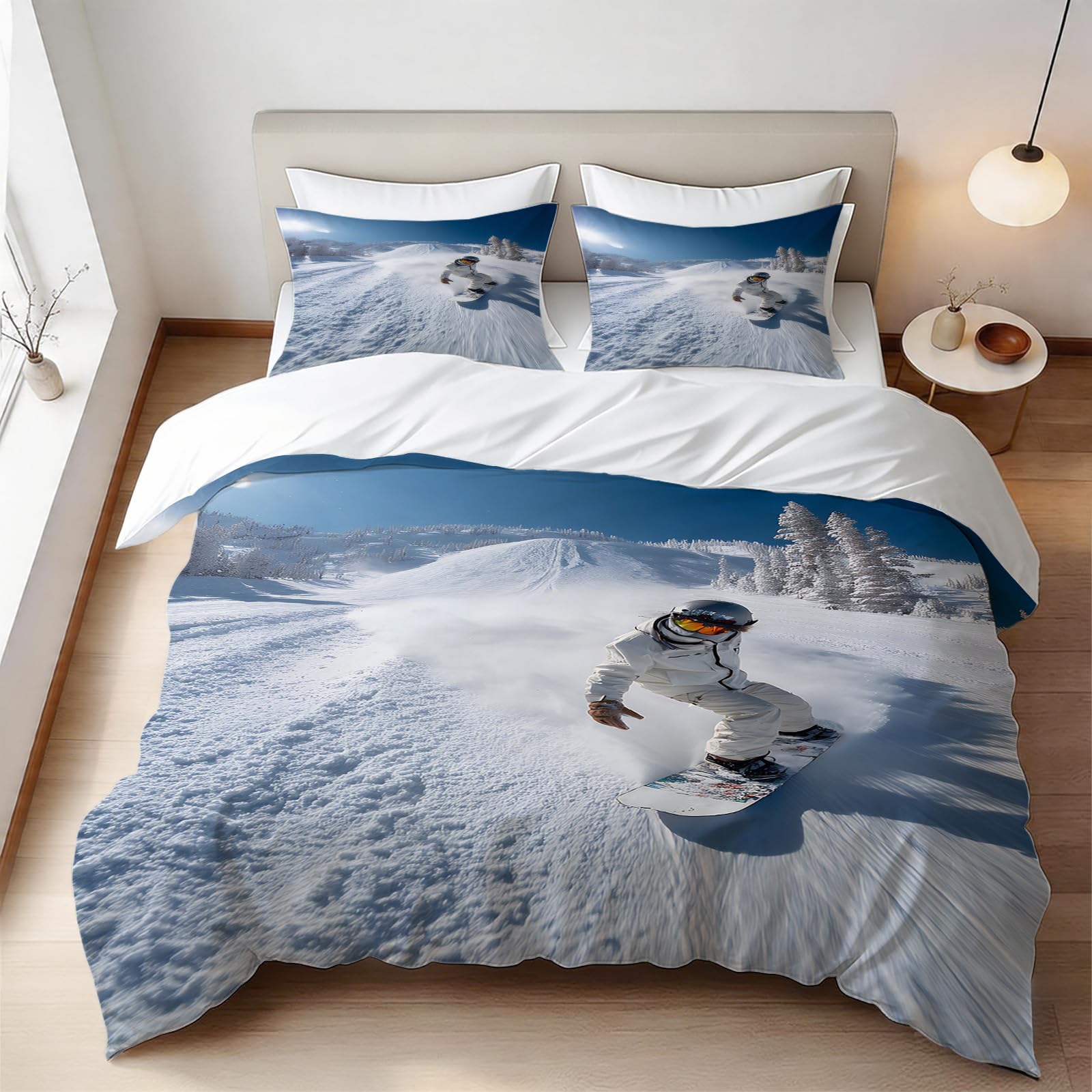 Housse de Couette 160x200 cm Snowboard Anti-Plis en Microfibre Douce avec Zip E/1239