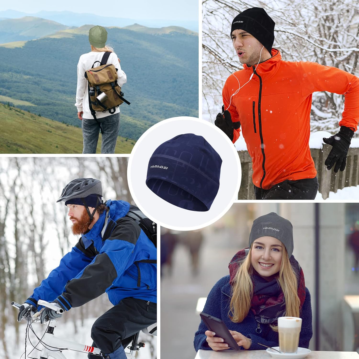 Skull Caps Beanies for Men & Women, Elastic Thermal Running Hat, Windproof Cycling Cap Helmet Liner Soft Beanie Hat - Image 7