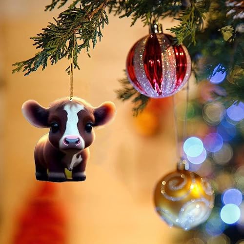 Miniatura 3 de 10 piezas de adorno colgante decorativo de vaca de dibujos animados para bricolaje, adorno de árbol de Navidad, adorable animal, decoración del