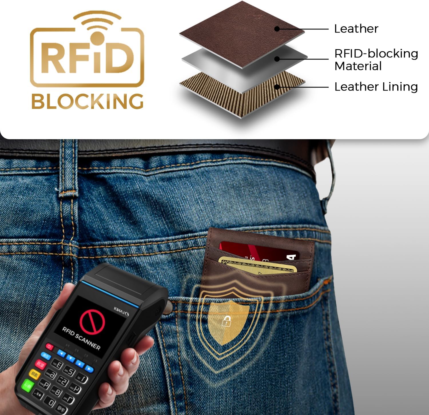 RUNBOX Genuine Leather Wallet for Men 12 Cards Slim Money Clip Mens Wallet Bifold Rfid Blocking with 2 ID Windows Card Holder Wallet with Gift Box