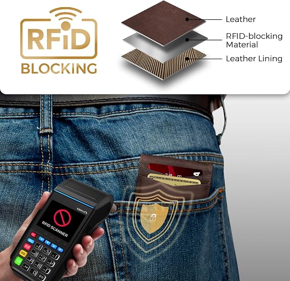 RUNBOX Genuine Leather Wallet for Men 12 Cards Slim Money Clip Mens Wallet Bifold Rfid Blocking with 2 ID Windows Card Holder Wallet with Gift Box