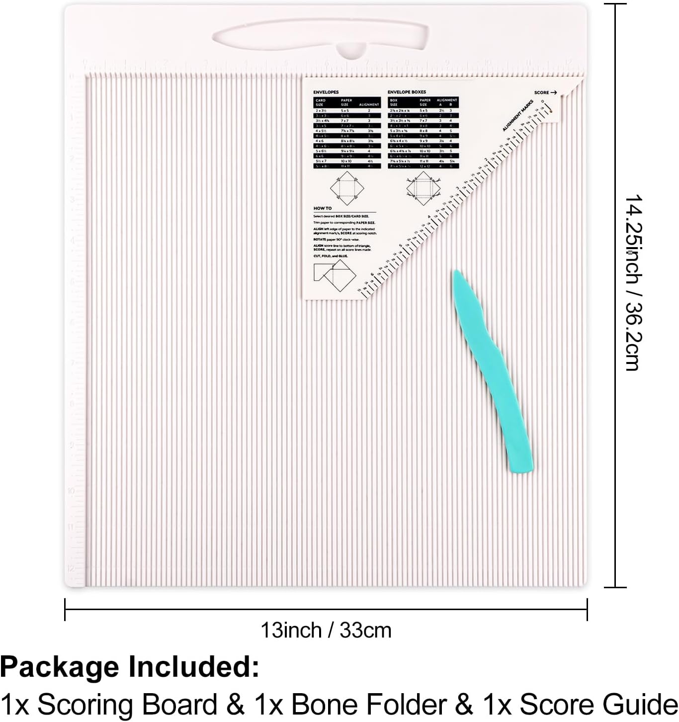 Briartw 12x12" Scoring Board for Making Envelopes,Envelope Boxes&Gift Boxes–Large Multi-Purpose Score Board with Bone Folder&Triangular Guide–Craft Scoring Tool for DIY Cards,Scrapbooking&Paper Crafts