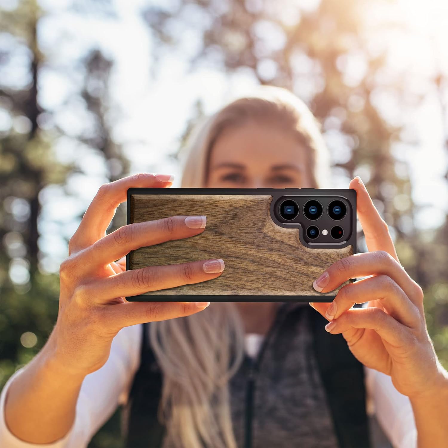 Carveit for Galaxy S22 Ultra Case Natural Wood Black Soft TPU Compatible with Samsung S22 Ultra Wood Case | Shockproof, Protective Cover, Unique, Classy, Wooden Design, Walnut