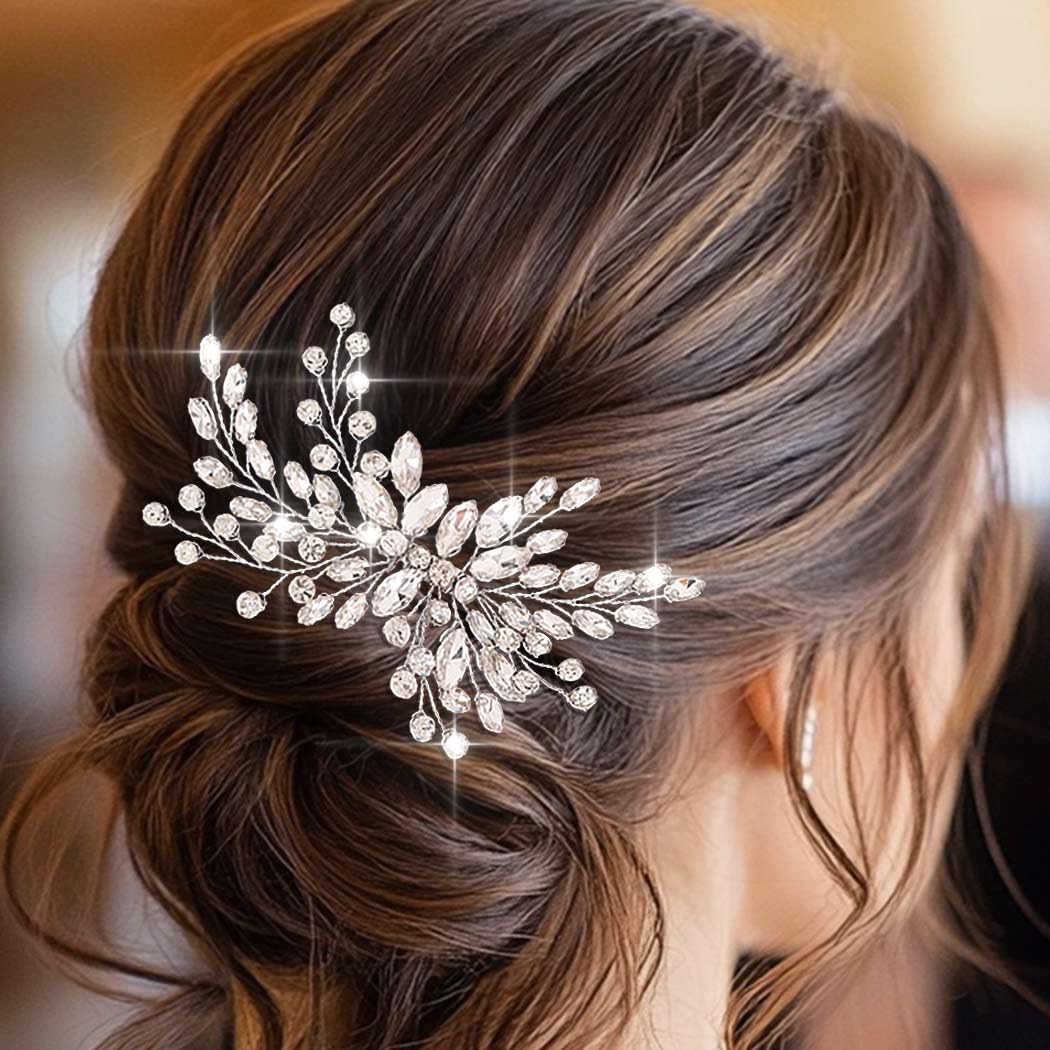 CASDRE Crystal Bride Wedding Hair Comb Silver Sparkly Rhinestone Bridal Hair Accessories Prom Hair Pieces for Women (Silver, One Size)
