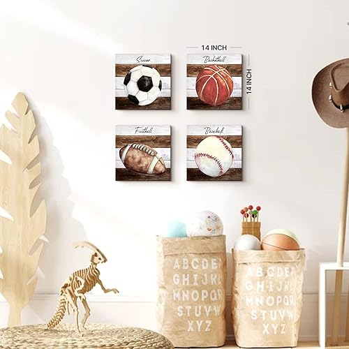 Miniatura 2 de Decoración de habitación de niños, arte de pared deportivo, fútbol, béisbol, baloncesto, lienzo, decoración deportiva para niños y niños, pintura