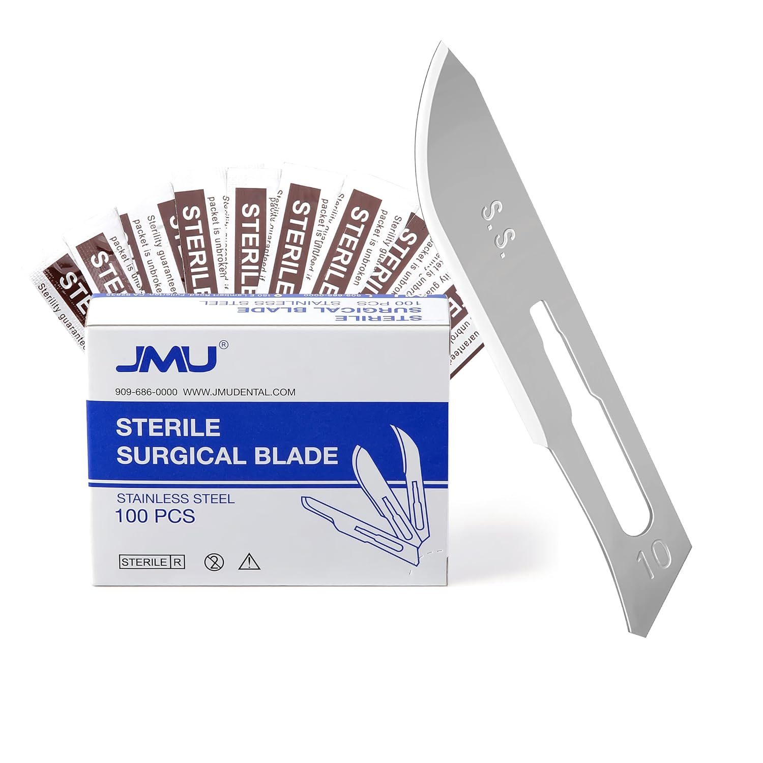 JMU 100 Pack Sterile #10 Surgical Blades - Stainless Steel Scalpel Blades, Individually Foil Wrapped for Precision Medical Use