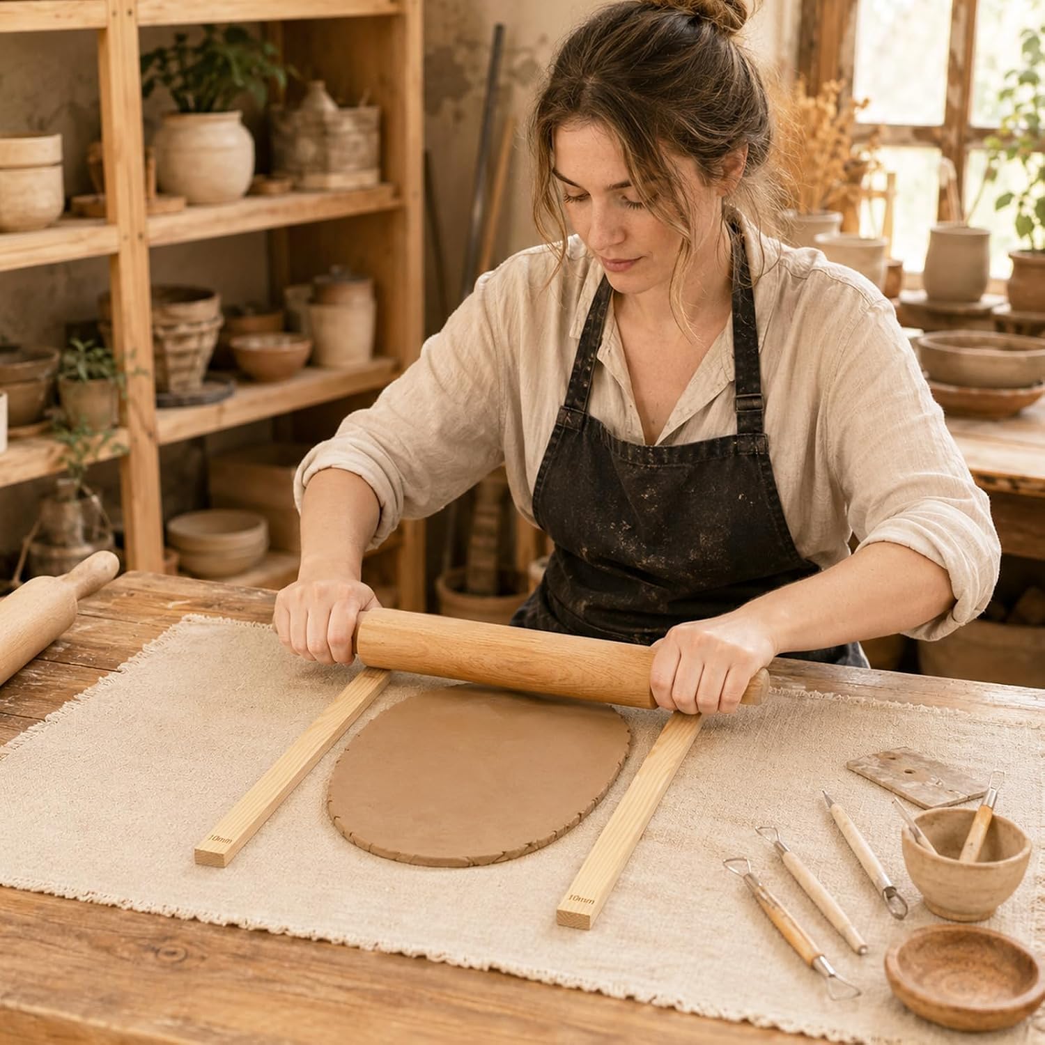 Fireboomoon Pottery Rolling Pin Guides, Wood Polymer Clay Tools for Dough Mud Stick Guide for Precise Clay Thickness Depth Guide Pottery Ceramics Supplies for Hobbyists Artists (10 PCS, 5 Size)