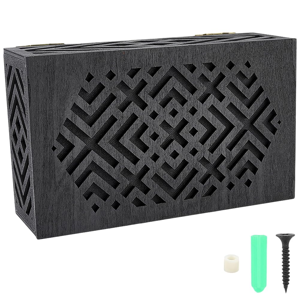 PRESSINART Doorbell Chime Cover Modern Black 9.1 x 5.5 x 2.8 Inch Door Bell Box Geometric Pattern Wooden Decorative Universal Case Easy to Mount for Indoor Outdoor Home Entryway Porch Decorations — image 1
