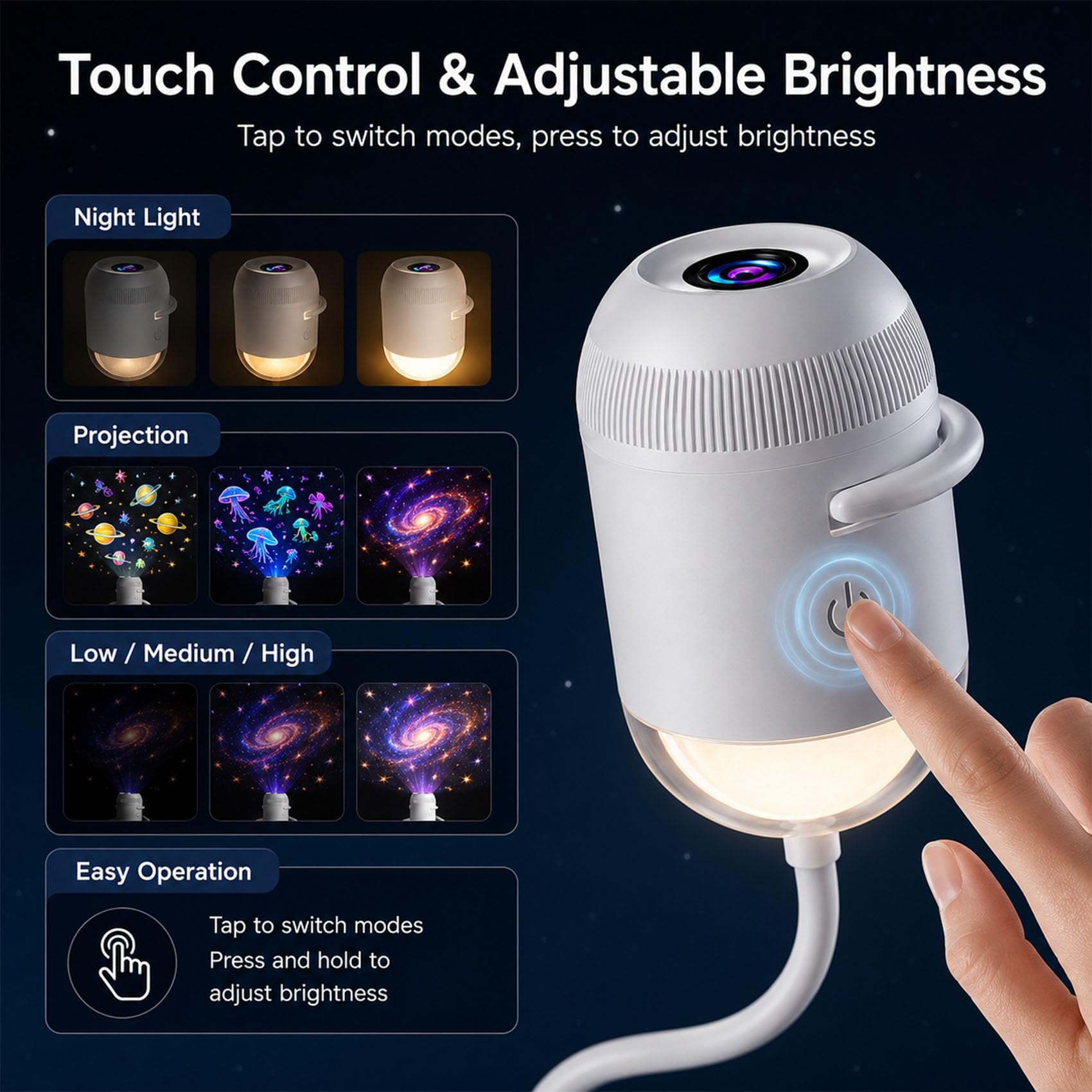 2-in-1 Galaxy Projector Night Light, HD 5D Holographic Night Light Projector, USB Galaxy Star Lamp | USB Power, 360° Flexible Angle for Bedroom, Car Decor (24 Films)
