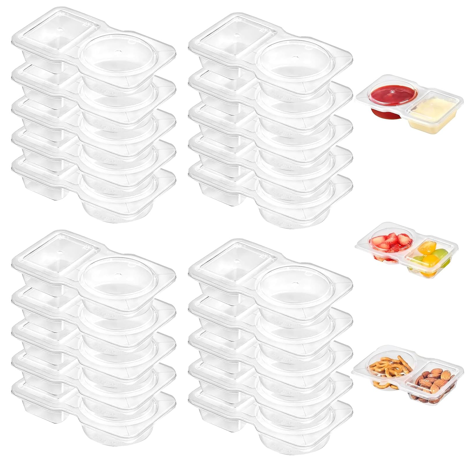 Luoqun88 Double Compartment Condiment Containers, Reusable Snack Pack Container, Portable Snack & Dip Pots, Mini Thickened Dip Boxes With Lid for Picnic/Work Lunch (20)