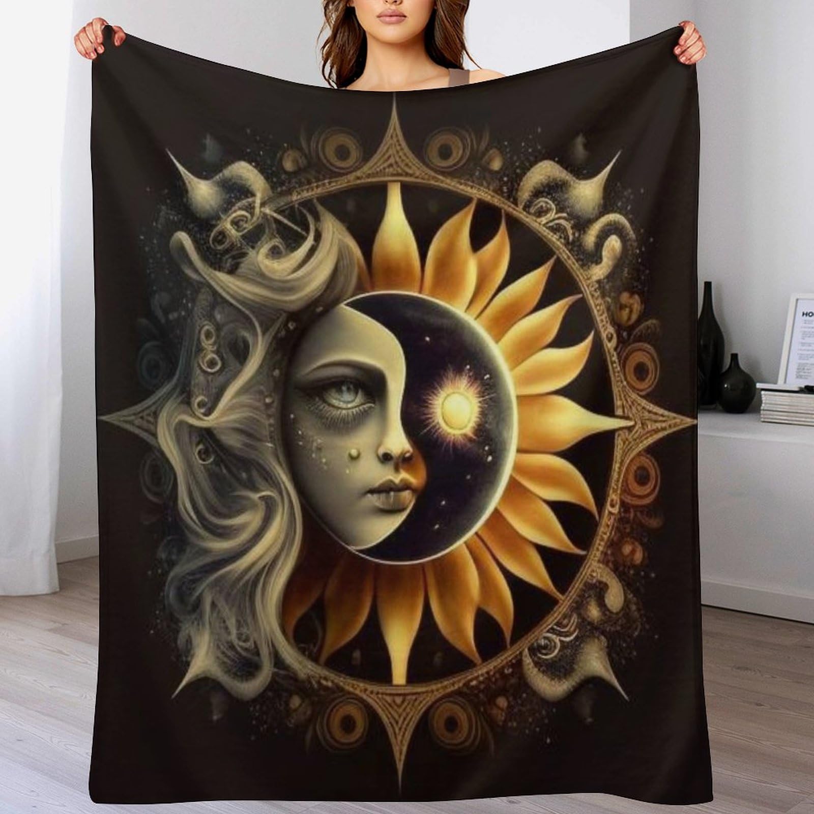 Couverture en flanelle chaude fini les frissons plaid doux soleil lune 100x130
