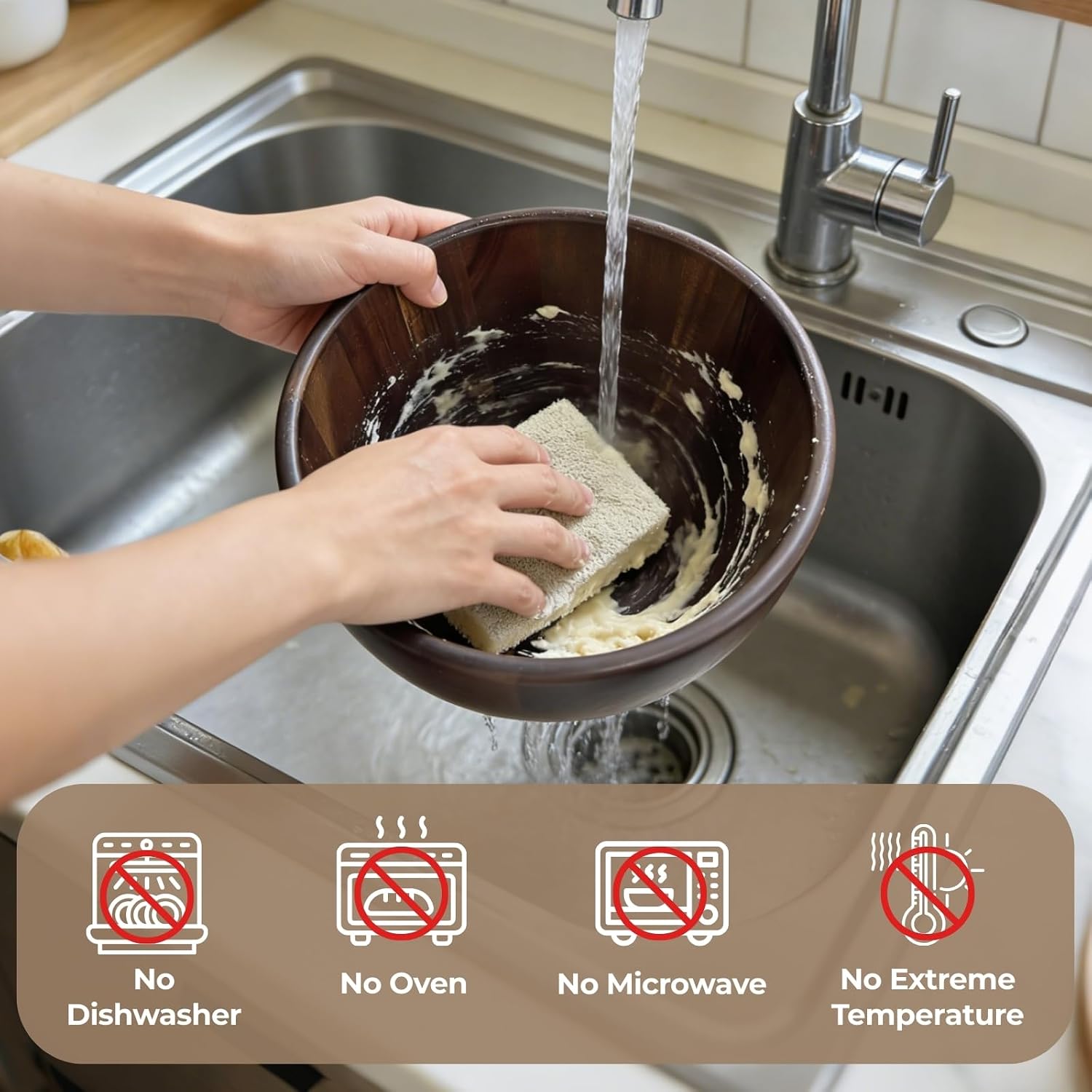 Premium Wooden Mixing Bowl with a Splash-Proof Lid Compatible with KitchenAid 4.5 & 5 QT Tilt-Head Stand Mixers, Food-Grade Natural Acacia Wooden Bowl with Stainless Steel Locking Base