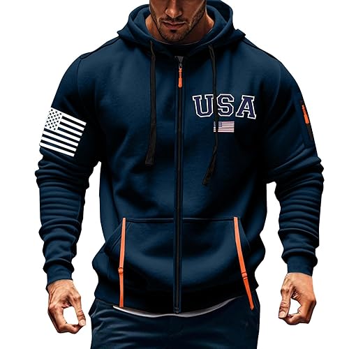 Tactical Zip up Hoodies for Men American Flag Graphic Hoodie