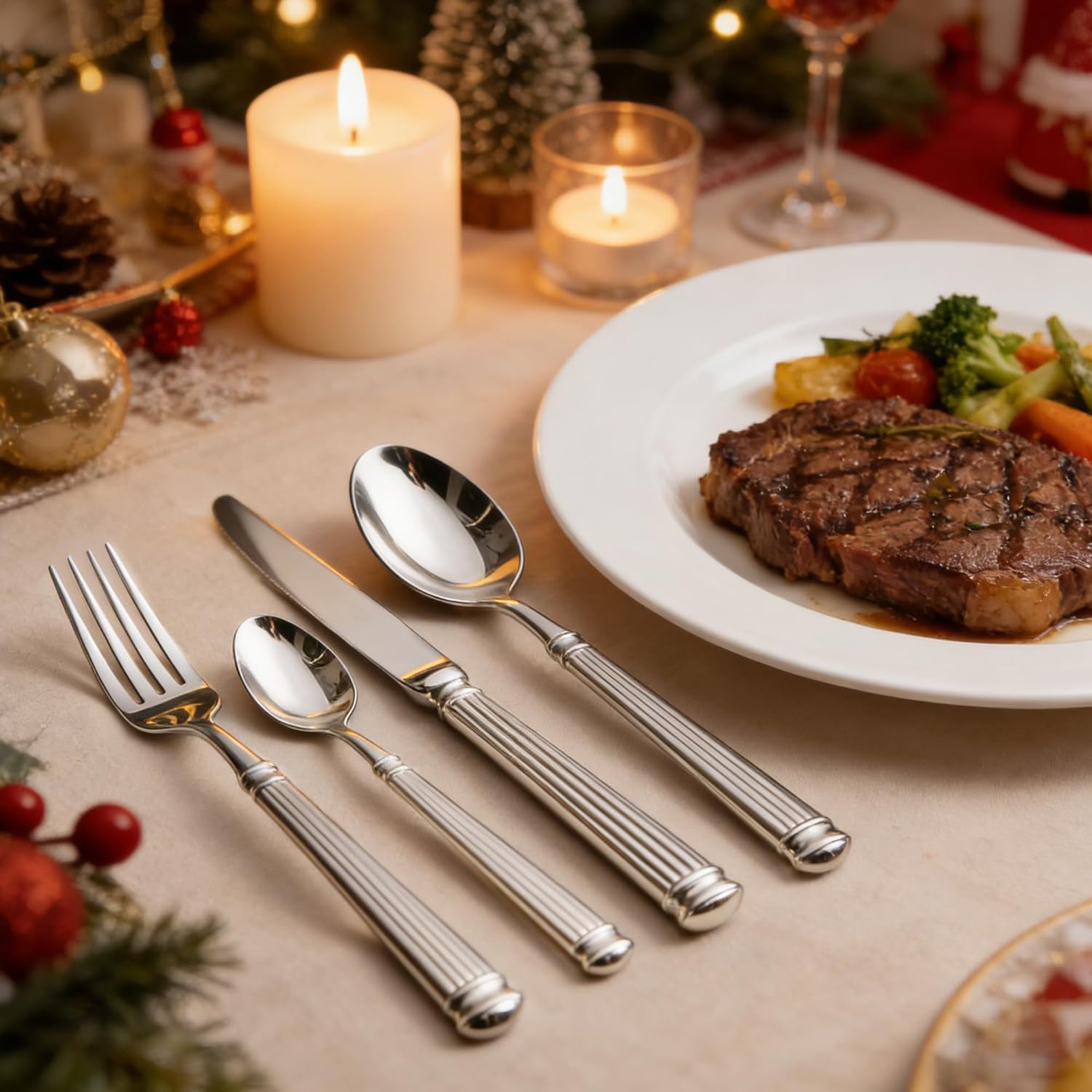 Silverware Set for 4 Morden Flatware Set 16 Pieces 18/10 Stainless Steel Unique Roman Column Handle Cutlery Utensil Sets for Home Restaurant Dishwasher Safe Tableware Set