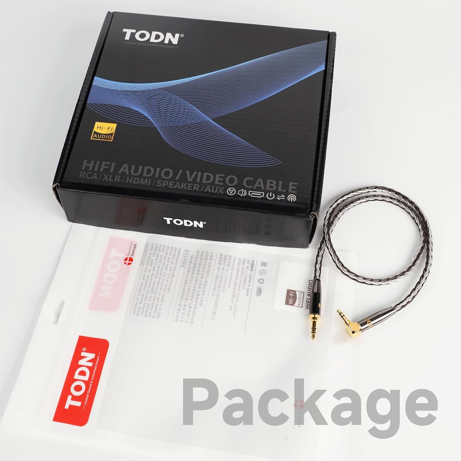 TODN HiFi 3.5mm Audio Cable for Audiophile 90 Degree AUX to AUX Cord with OCC+Silver Core for Car Stereo/Headphones/Tablets (1.64ft/0.5m)