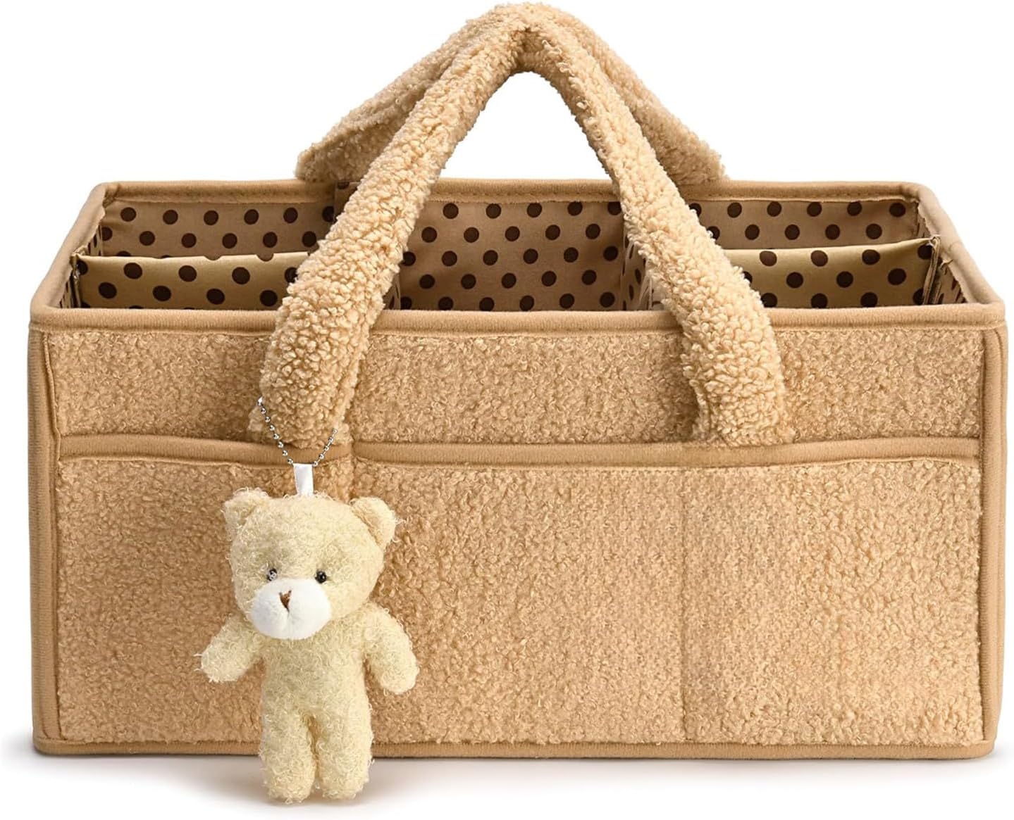 Baby Diaper Caddy Organizer, Teddy Sherpa Nursery Storage Basket with Portable Handles, Large Capacity Newborn Diaper Bag for Baby Shower and Registry Must-Have. (Green)