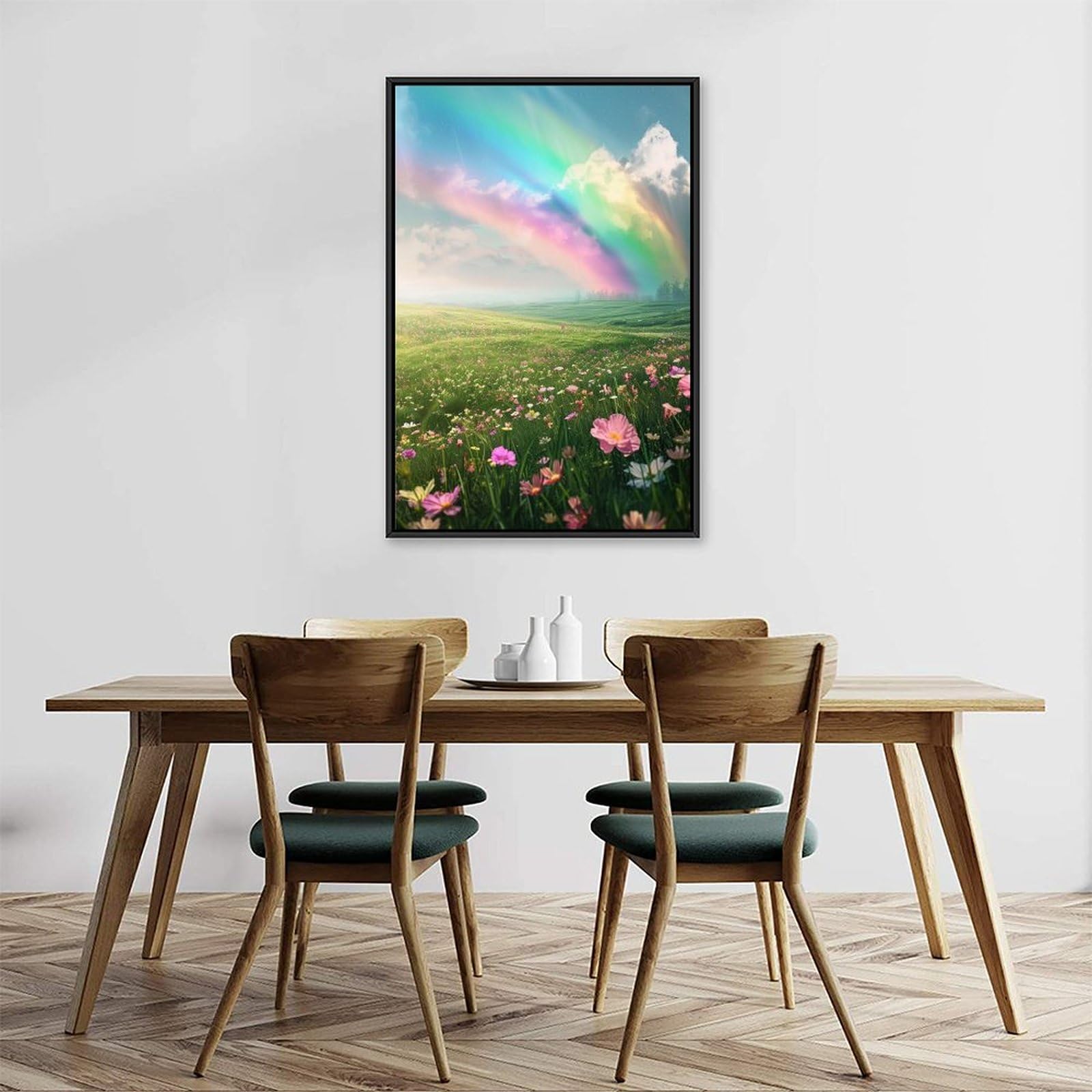 Amazon.co.jp: 絵画 色とりどりの花畑と美しい虹インテリア 絵画