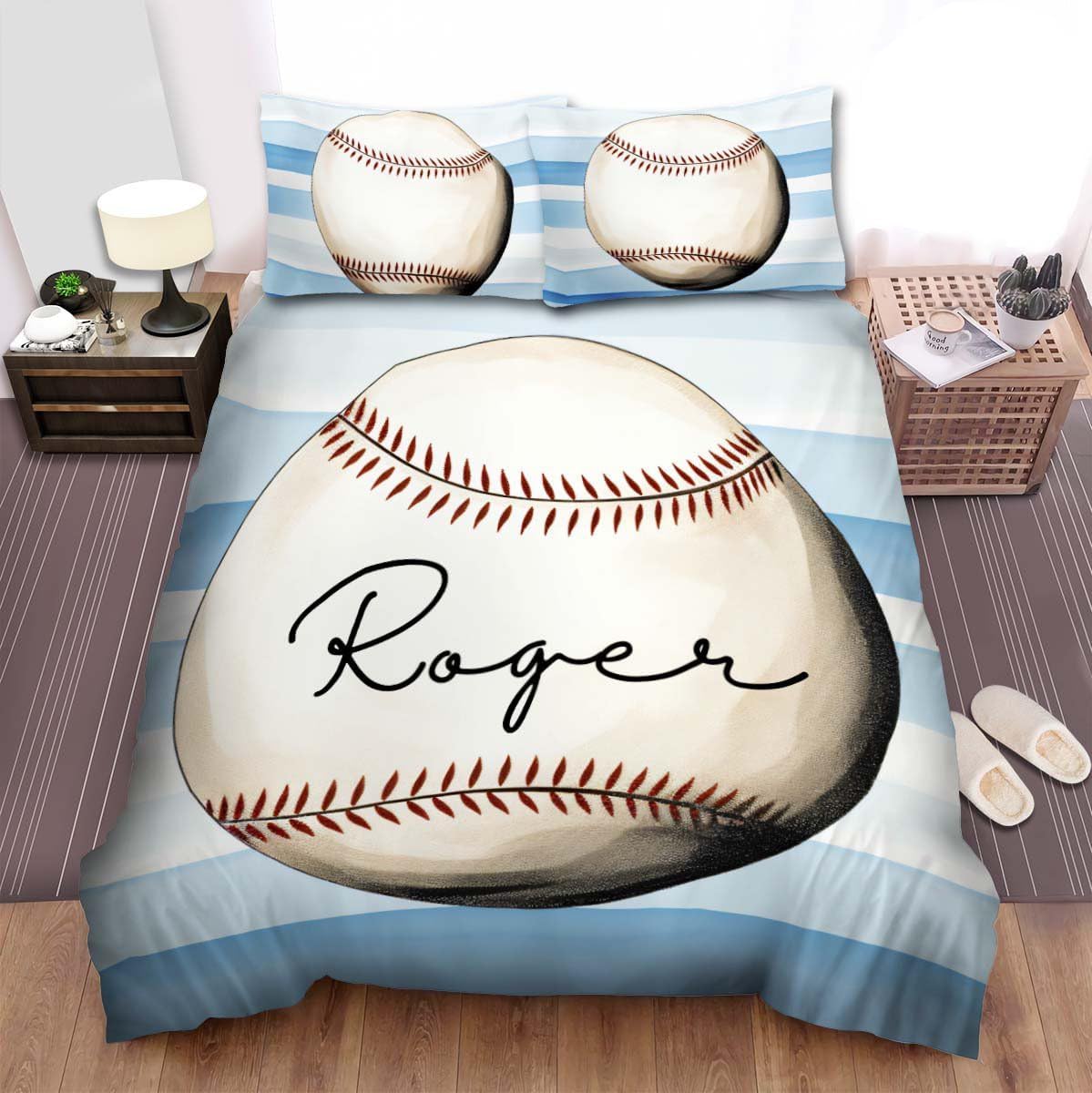 Personalized Baseball Bedding Full Size Flag Custom Name Duvet Cover Set Sport Decor Sports Comforter Bed Set (Baseball on Universe)