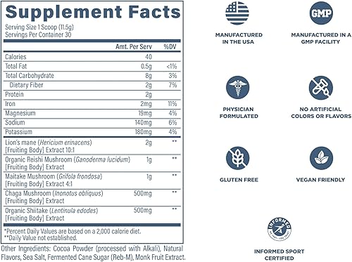 Miniatura 5 de Revive MD - Polvo de hongos, chocolate, suplemento de hongos que apoya la concentración, cognitiva, inmune y salud cerebral con una mezcla de melena