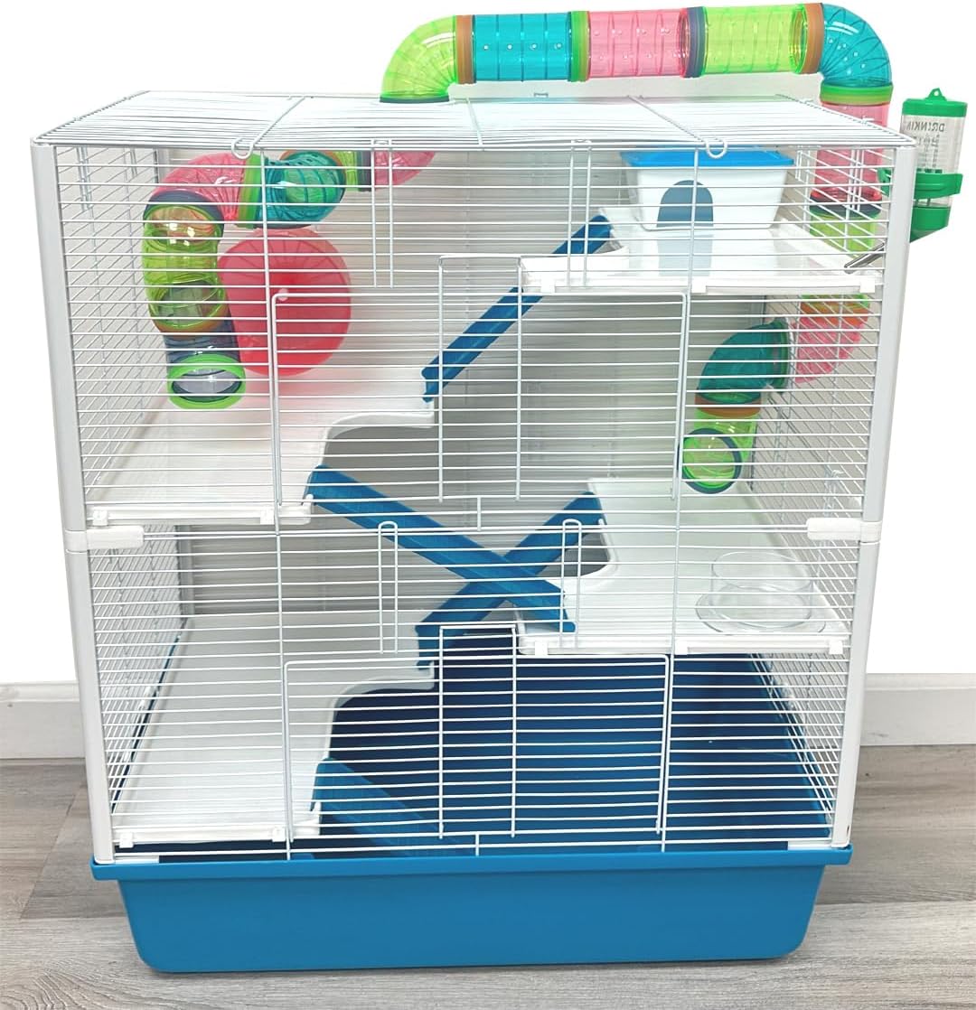 Extra Large 3-Levels Habitat Dwarf Hamster Mansion Mouse House for Rodent Gerbil Mice Rat with Crossover Tube Tunnel Expandable and Customizable with Exercise Running Wheel Food Bowl Water Bottle