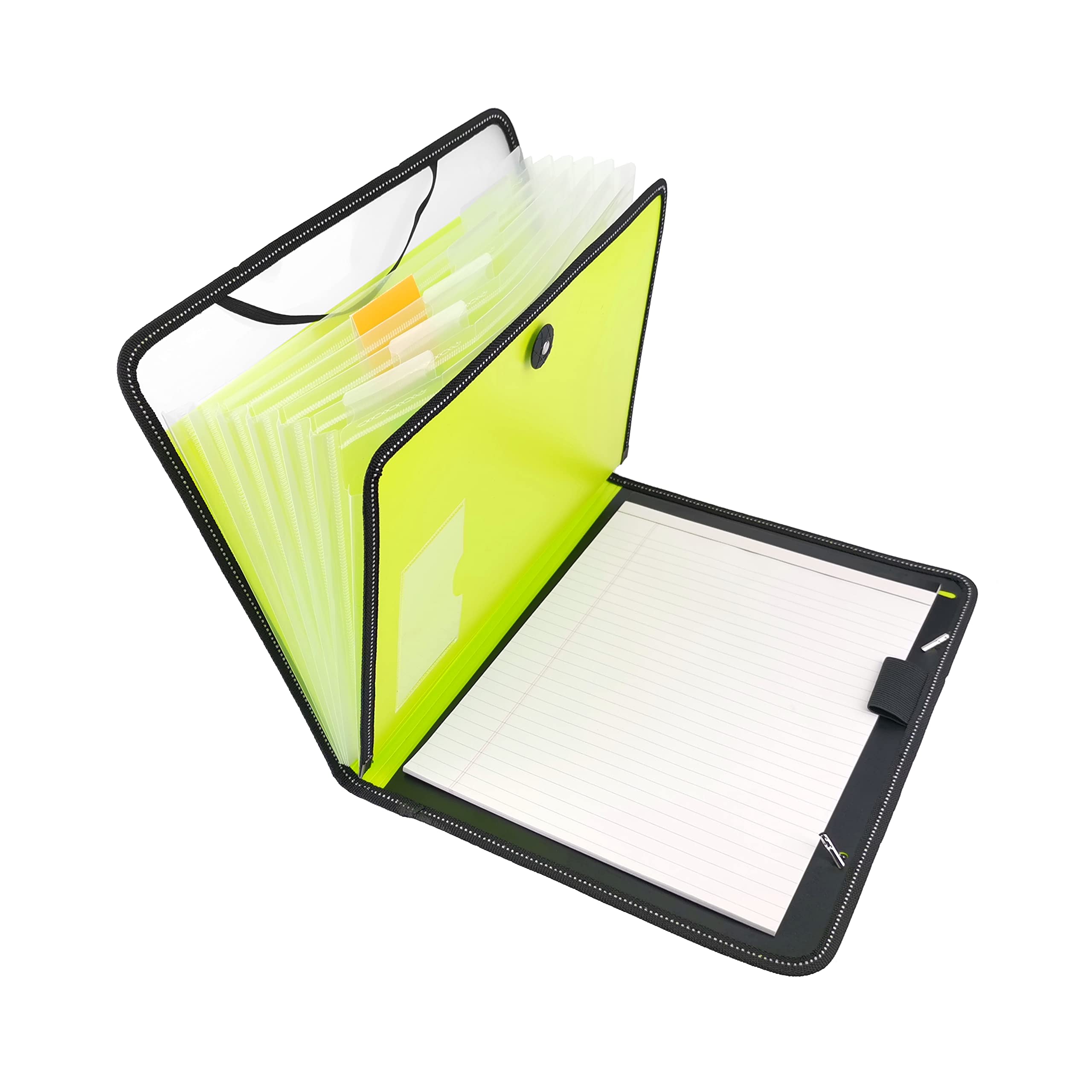 D.RECT - Briefcase | Notebook | 7 Compartments A4 | Expandable | Portable Organiser | Round Elastic with Closure Button | Lime