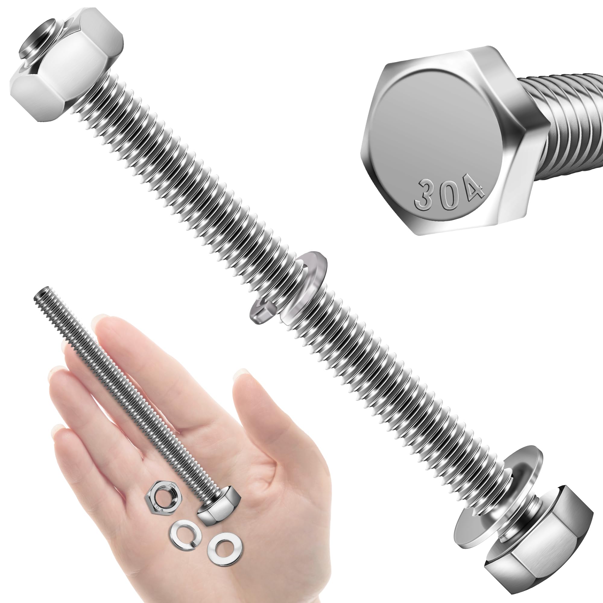 Stainless Steel Hex Bolts & Nuts Kit - 10 Sets -11 Stainless Steel Hex Bolts & Nuts Kit - 10 Sets -11