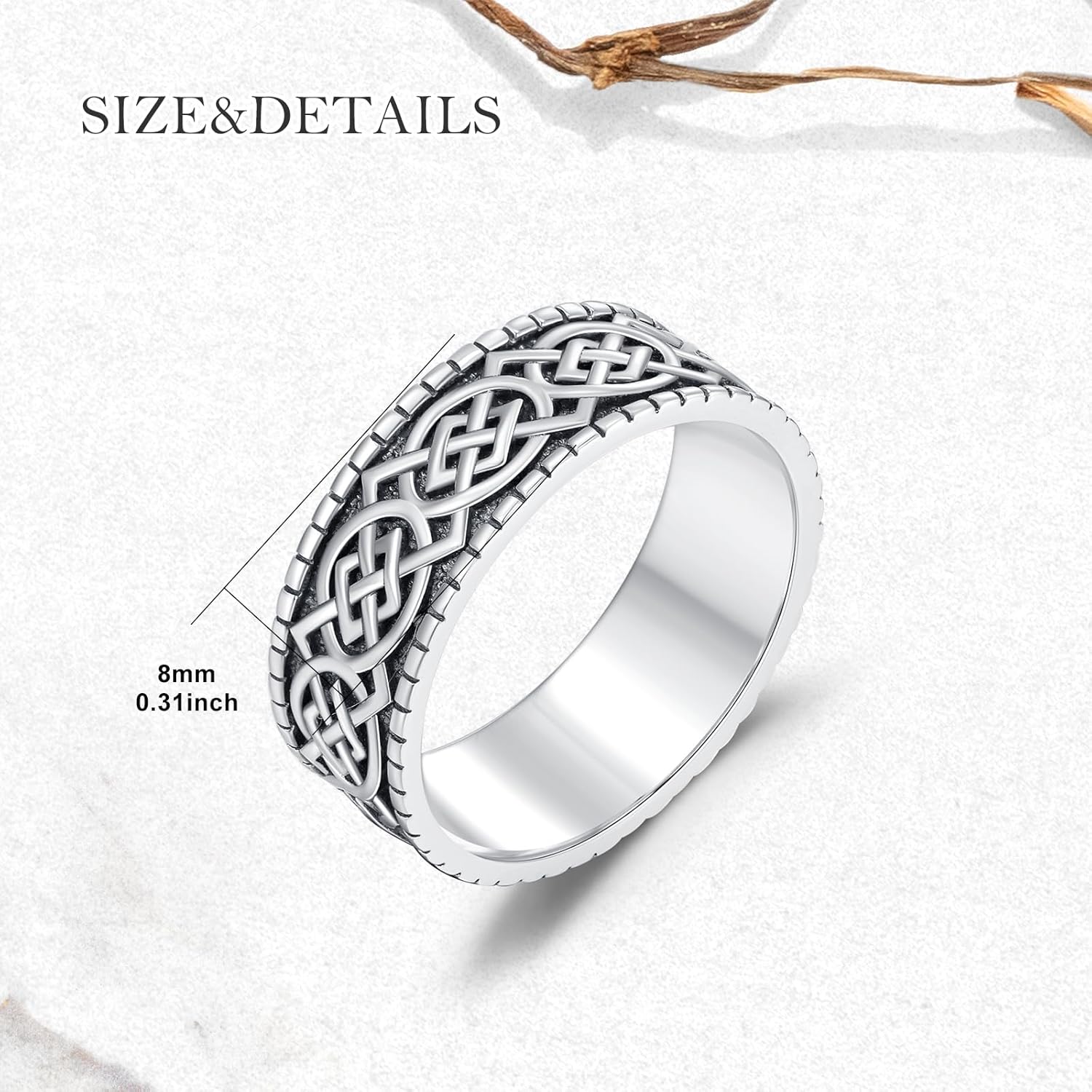 925 Sterling Silver 8MM Irish Celtic Knot Band Ring for Men Size 9/10/11 - Image 4