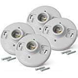 (4 Pack) Porcelain Outlet Box Mount, Keyless Lamp Holder, E26 Medium Base Light Socket, Light Bulb Socket Replacement, 660W, White Ceramic Light Base for LED & Incandescent Bulbs, Lamp Socket