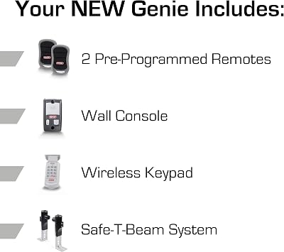 Genie ChainMax 1000 Garage Door Opener - Durable Chain Drive - Includes two 3-Button Pre-Programmed Remotes,Wall Console, Wireless Keypad, Safe-T-Beams - Model 3022-TKH, 140V DC Motor,Gray