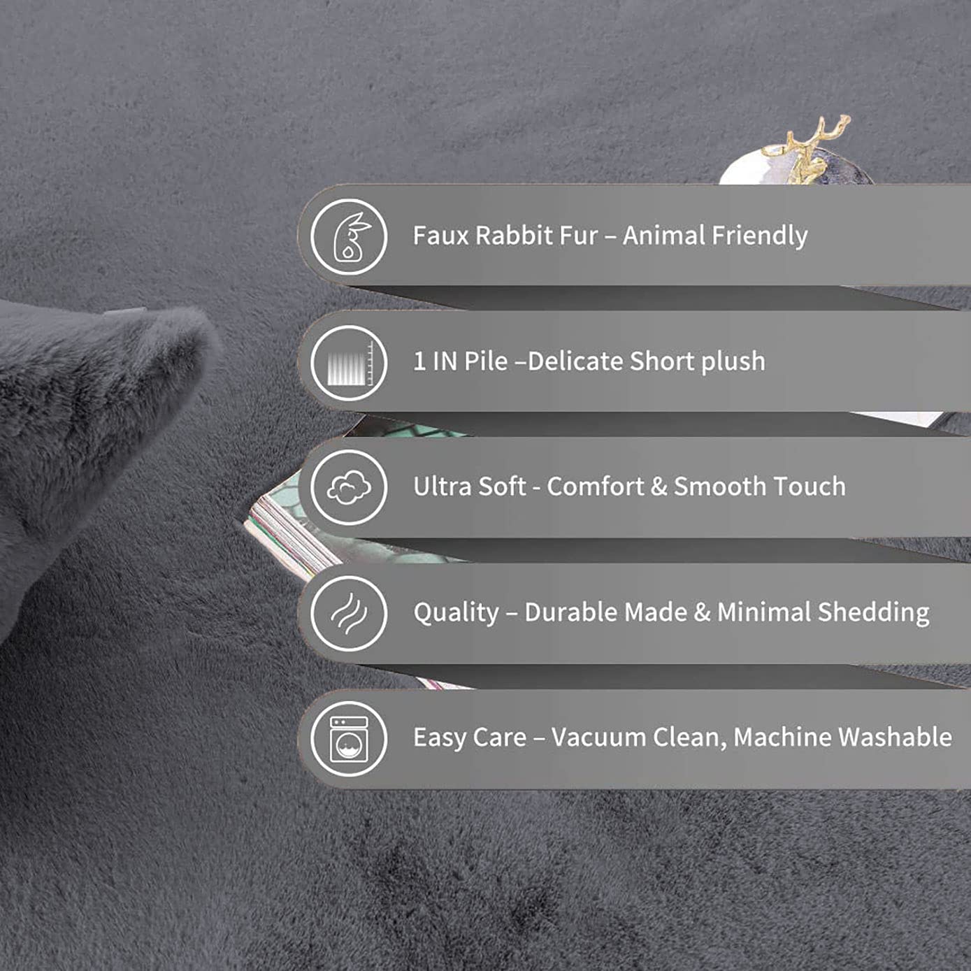 Luxe Home Rabbit Fur Runner - Soft Grey 2x5 Feet -6 Luxe Home Rabbit Fur Runner - Soft Grey 2x5 Feet -6