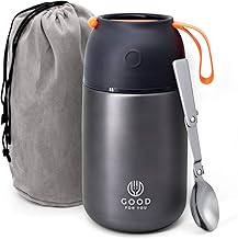 Insulated Food Flask - 730ml Stainless Steel Jar for Hot and Cold Meals – Double-Wall Insulation, Thermal Food Container for School, Office, Travel, Camping - Foldable Spoon, Bag - Grey - 24.7 oz