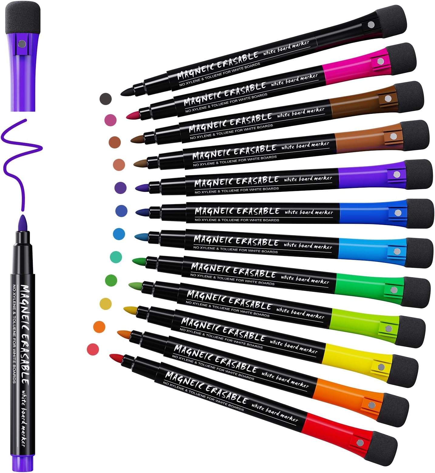 – Whiteboard Pens Whiteboard Markers: 12 Magnetic Whiteboard Pens and Eraser set, Fine Tip White Board Pens Colour White Board Markers Erasable,Dry Wipe Markers Thin Whiteboard Pen Kids Dry Erase Marker