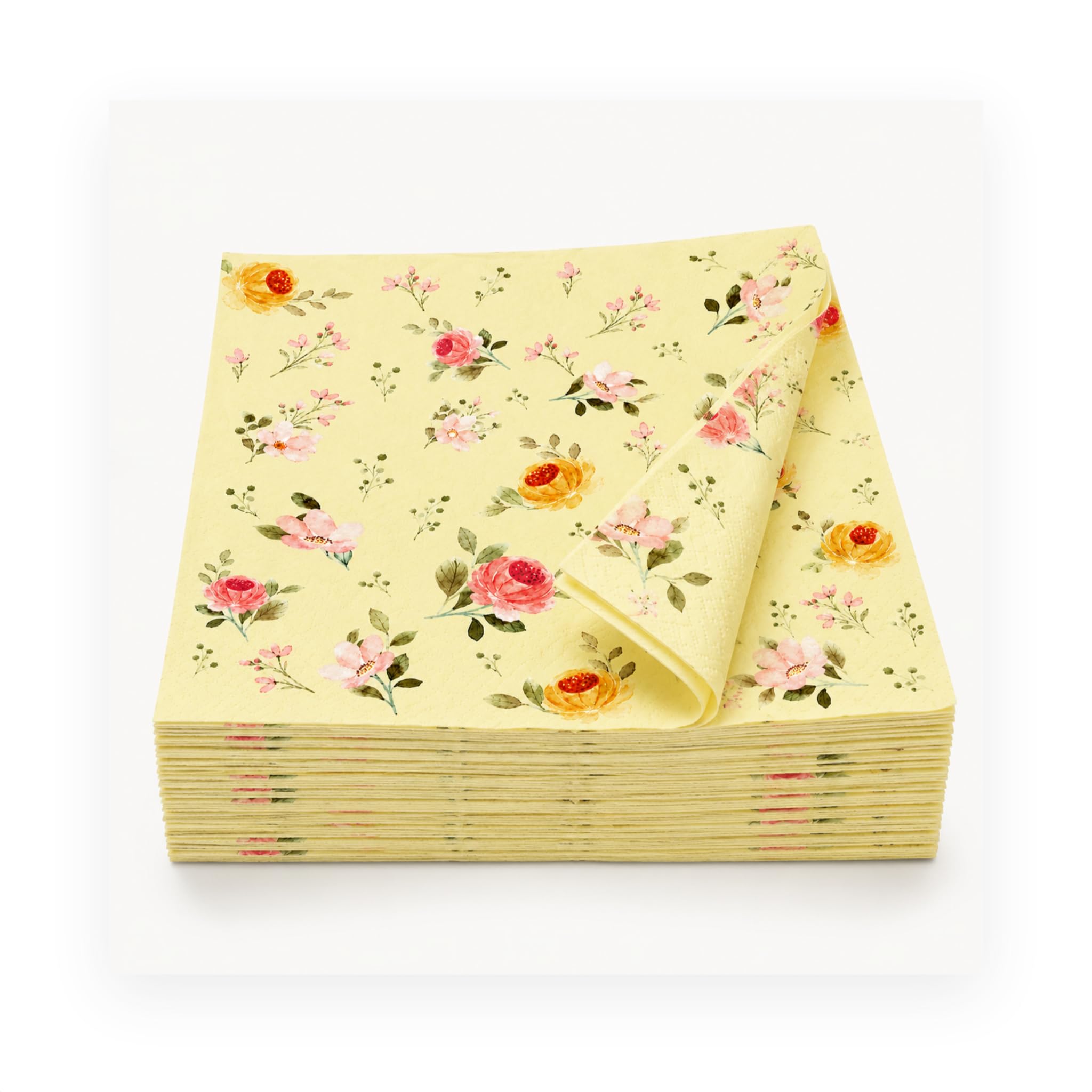 Celestaire Floral Butter Printed Paper Table Napkins | 33x33 cm 2 Ply - Pack of 25 | Soft, Absorbent, Food-Grade and Eco-Friendly | Tissue for Parties, Celebrations and Everyday Dining-image-16