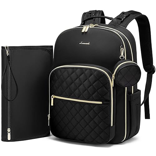 LOVEVOOK Mochila para pañales, bolsa de bebé acolchada con cambiador y soporte para chupete, bolsas de pañales de viaje impermeables para bebés
