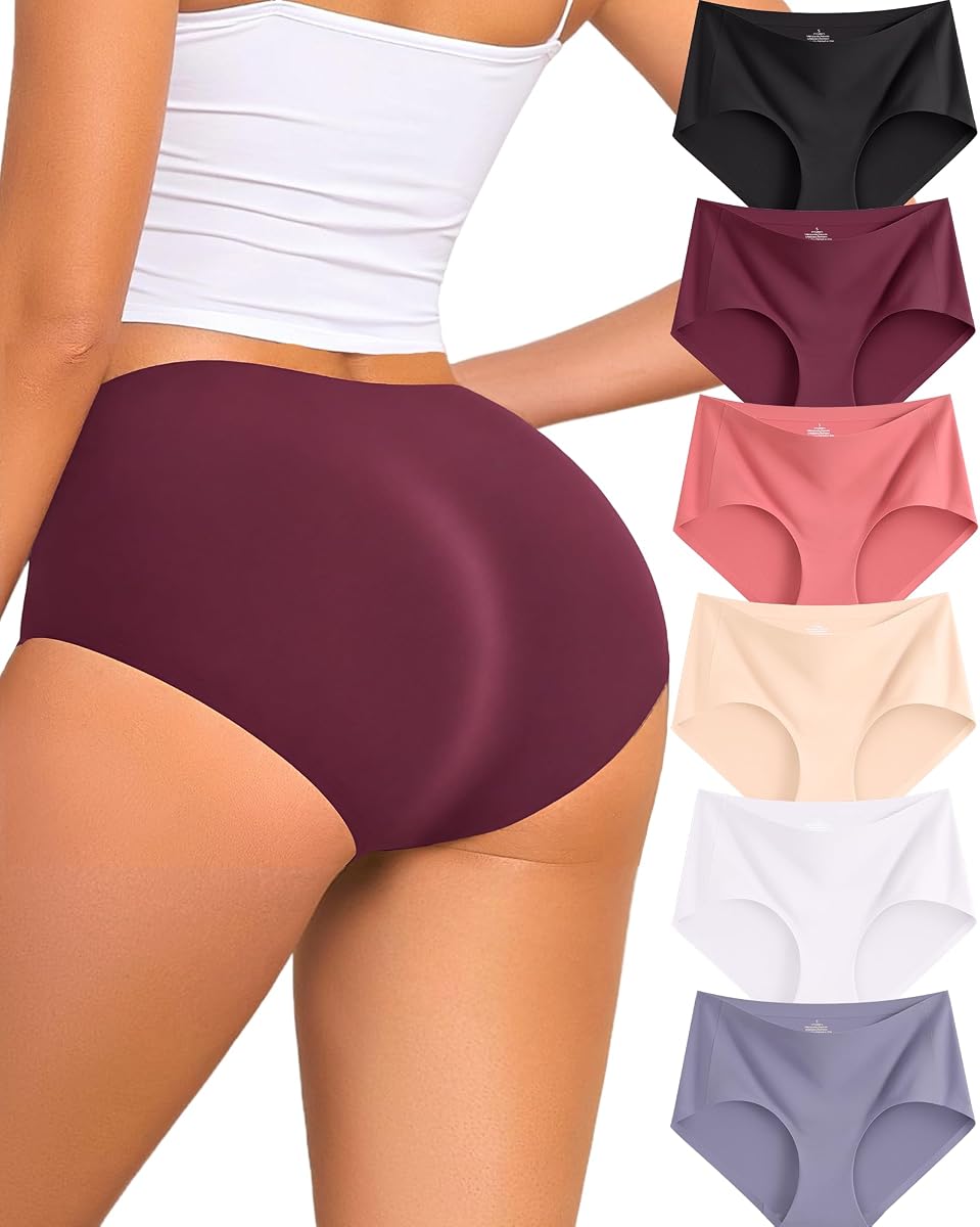 6 Pack Womens Seamless Underwear Full Coverage No Show Hipster Panties Sexy Stretchy Invisible Briefs Bikini Lingerie