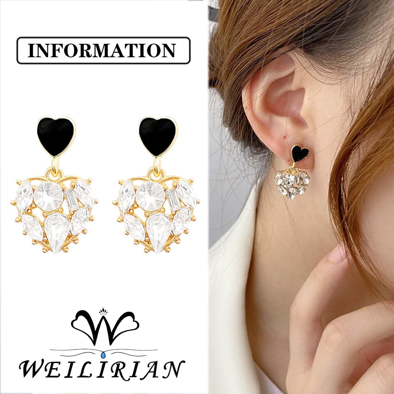 W WEILIRIAN Vintage Crystal Heart Earrings for Teen Girls Love Heart Drop Earrings Black Heart Stud Earrings Jewelry for Women Gifts - Image 5