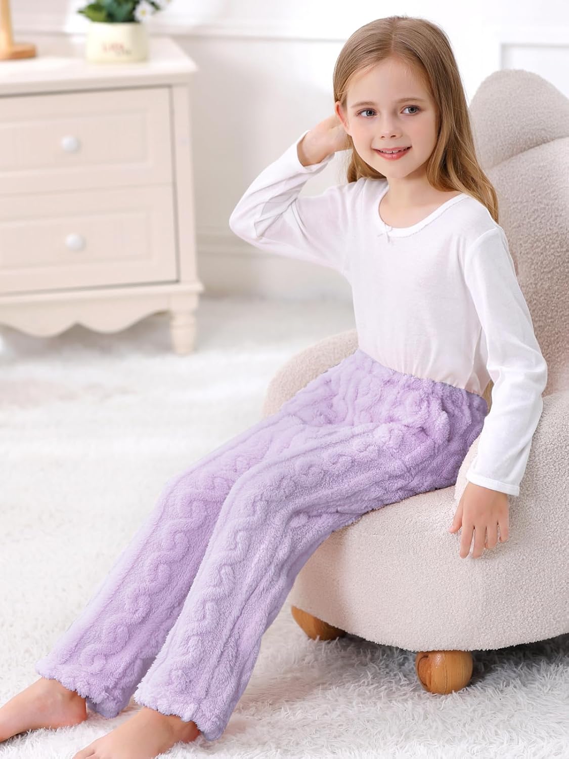 Umeyda Girl's Women's Fuzzy Pajama Pants Elastic Waist Fleece Plush Loungewear Pj Pants with Pockets, 6Years-XL - Image 5