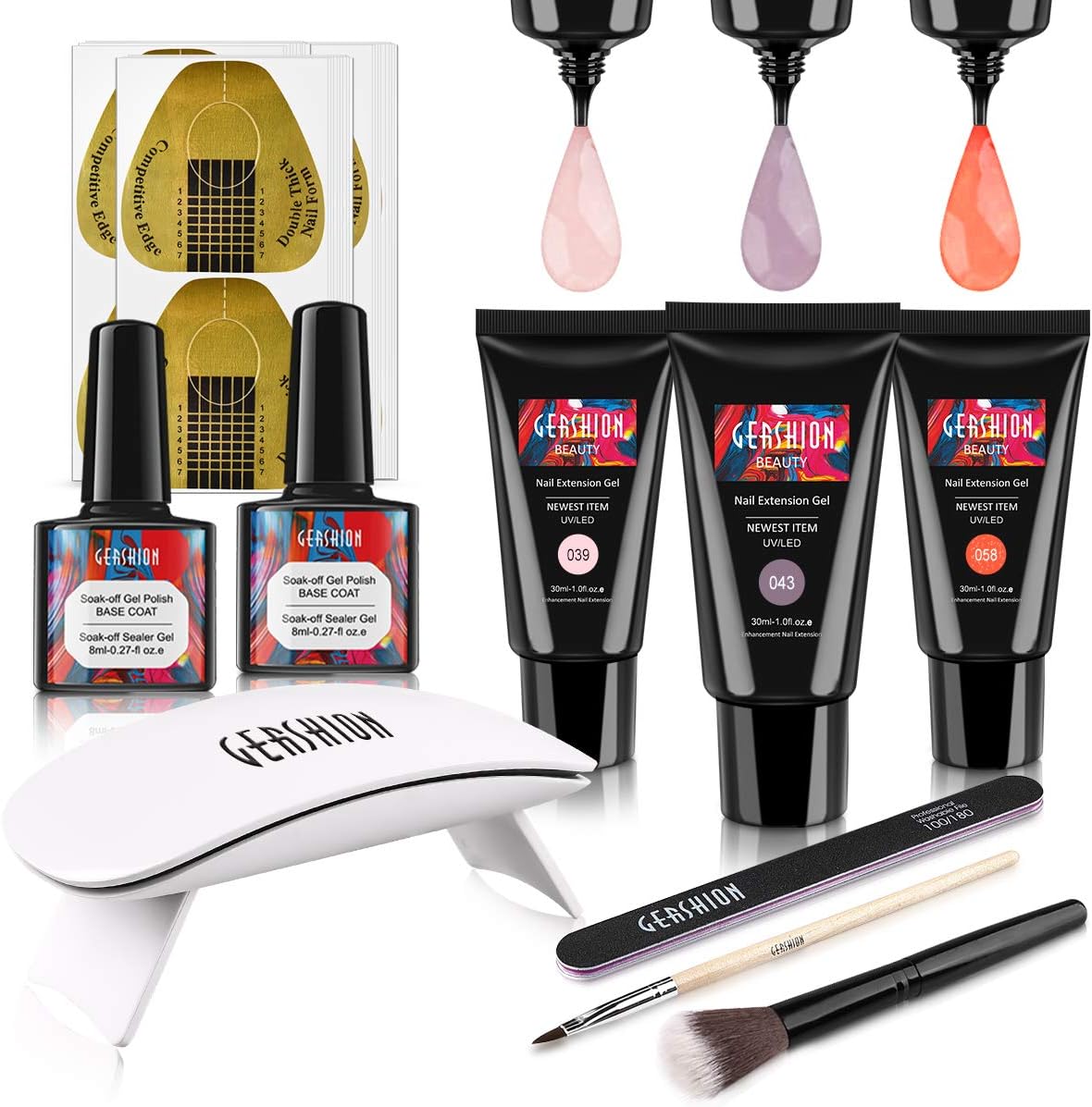 All-in-one Builder Gel Kit with UV Lamp, Builder Gel for Nail 6W UV Lamp Nude Nail Extension Enhancement Gel Starter Kit Profession Set Gift Box S-19