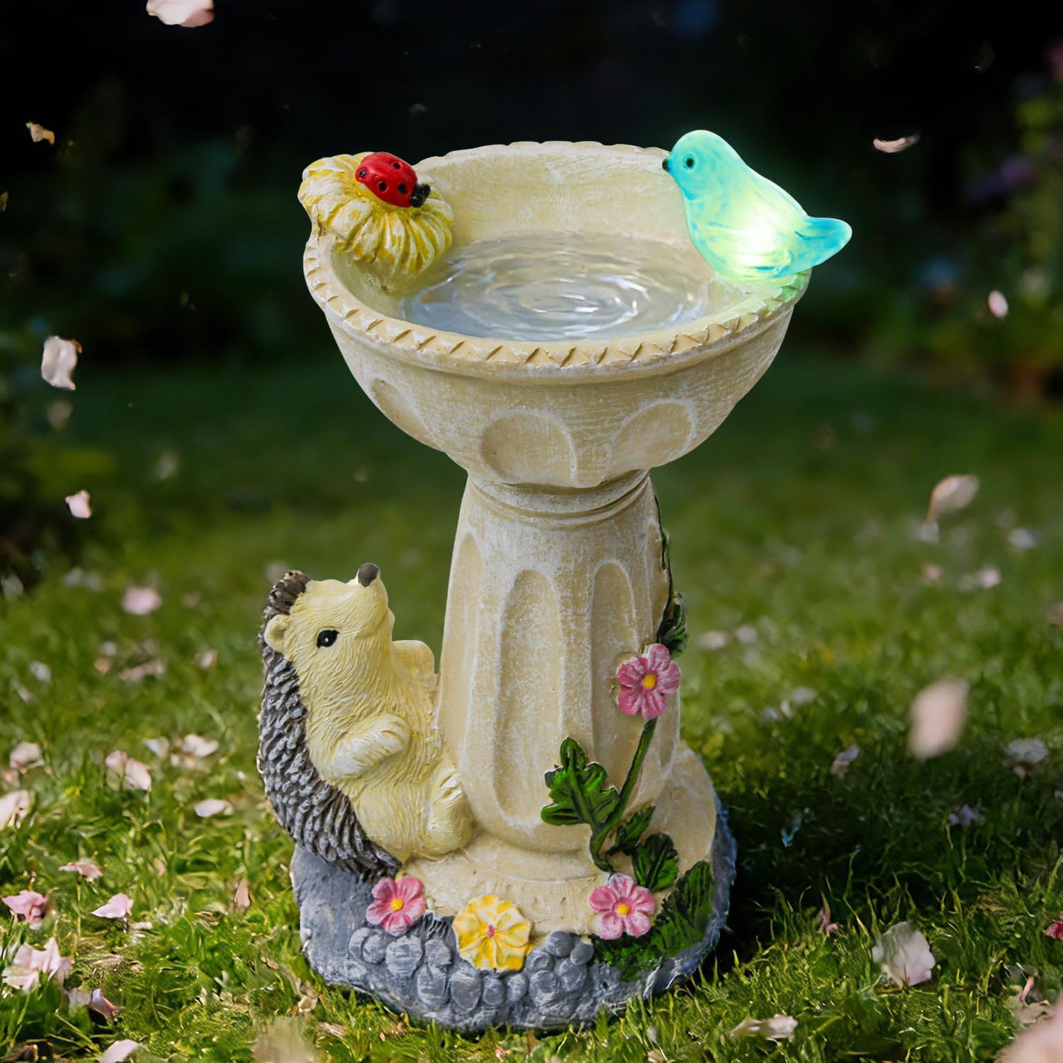 HUYIENO Solar Garden Statue Outdoor Decor Ornament Waterproof Solar Powered LED Lights for Yard, Patio, Lawn Gift for Mom, Women, Housewarming Hedgehog
