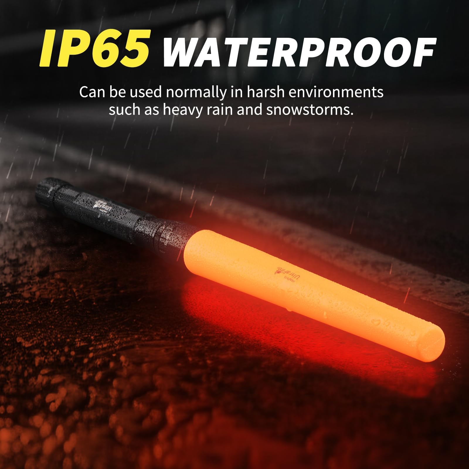 UltraFire 2PCS Verkehrsstab LED Taschenlampe, 18 Zoll Signalstab Taschenlampe, 1300 Lumen 3 Modi mit Rotem Blinkmodus für Verkehrsleittechnik, Feuerwehr, Flughäfen, Notfall, WF-501D