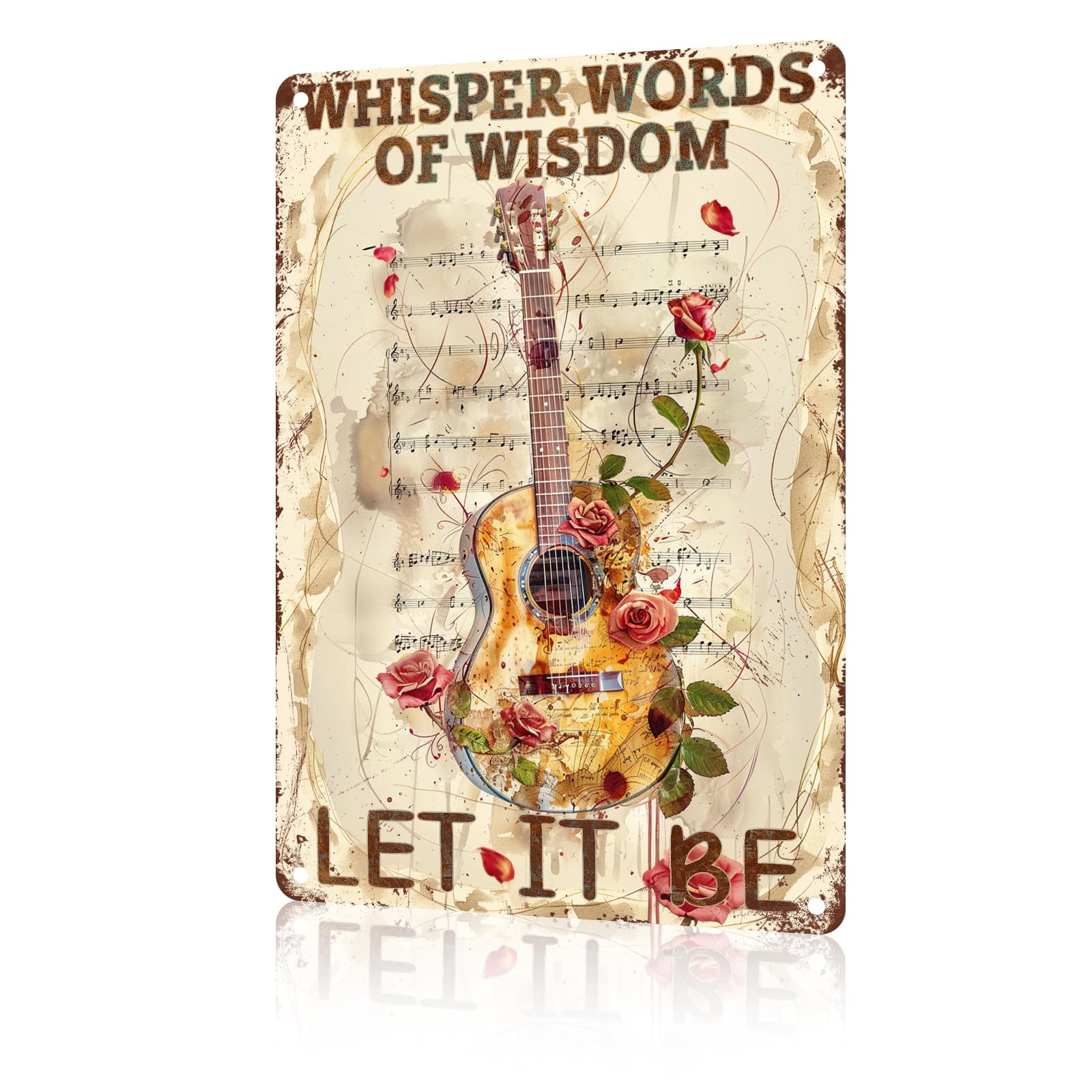 Anceky Funny Wall Decor Guitar Whisper Words Of Wisdom Let It Be Vintage Metal Signs Tin Sign for Home Outdoor Wall Decor 12×16 Inch