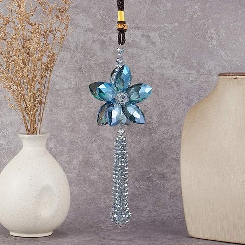 Miniatura 3 de Adorno colgante de espejo retrovisor de cristal con diseño de flores de cristal, atrapasoles, colgante de cadena con cuentas para decoración