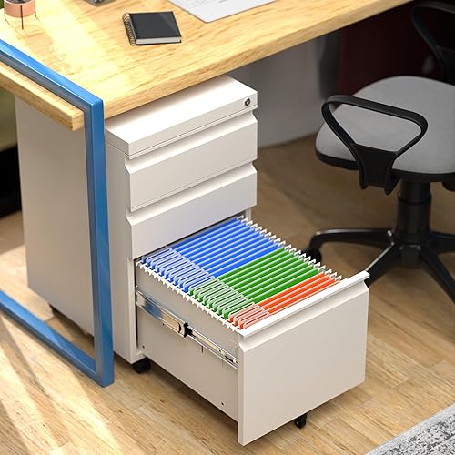 Miniatura 4 de Archivador móvil de 3 cajones con cerradura, archivador de metal debajo del escritorio para colgar archivos, tamaño cartalegalA4 para oficina en