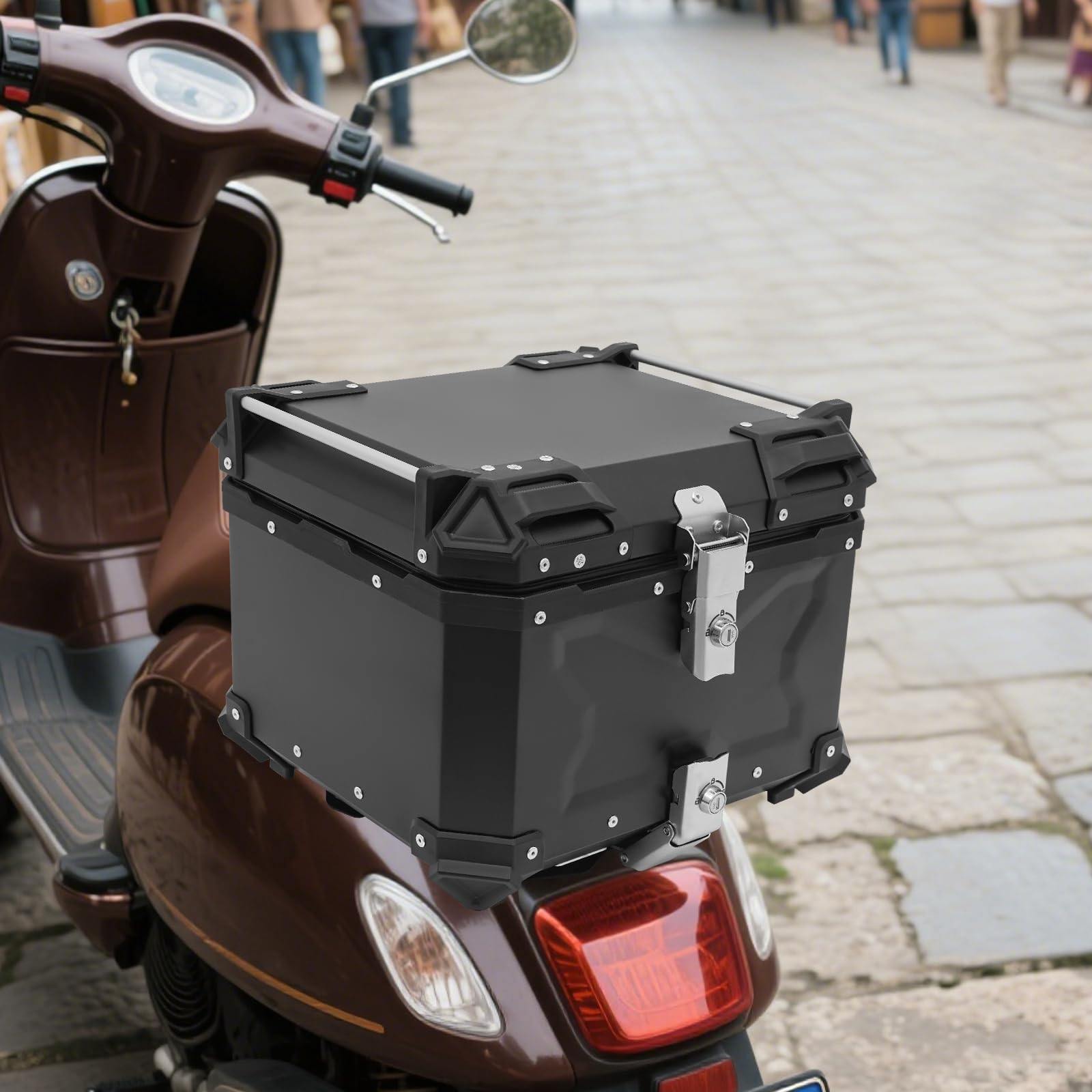Caja de techo trasera para motocicleta de 45 litros, caja de techo de aleación de aluminio, caja de techo multiusos negra para vehículos, adecuada para montar en la parte trasera de motocicletas
