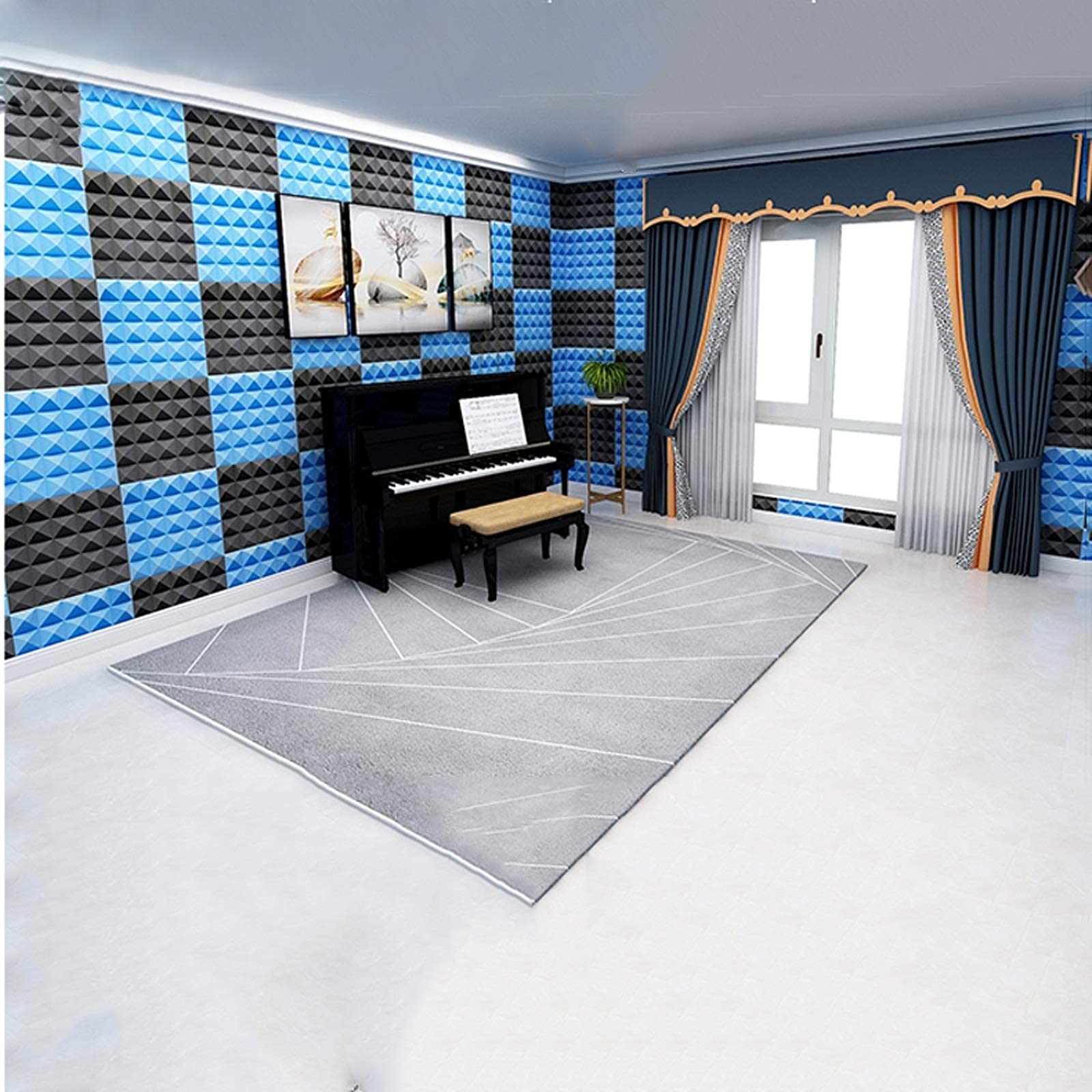 Schiuma Acustica autoadesiva, Pannello fonoassorbente ignifugo, Spugna fonoassorbente antirumore,Blu 10pz 50x50x5cm
