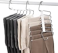 Vista 1 de Perchas plegables mejoradas para pantalones que ahorran espacio, perchero de ropa de 6 capas, organizador de armario multifuncional de acero