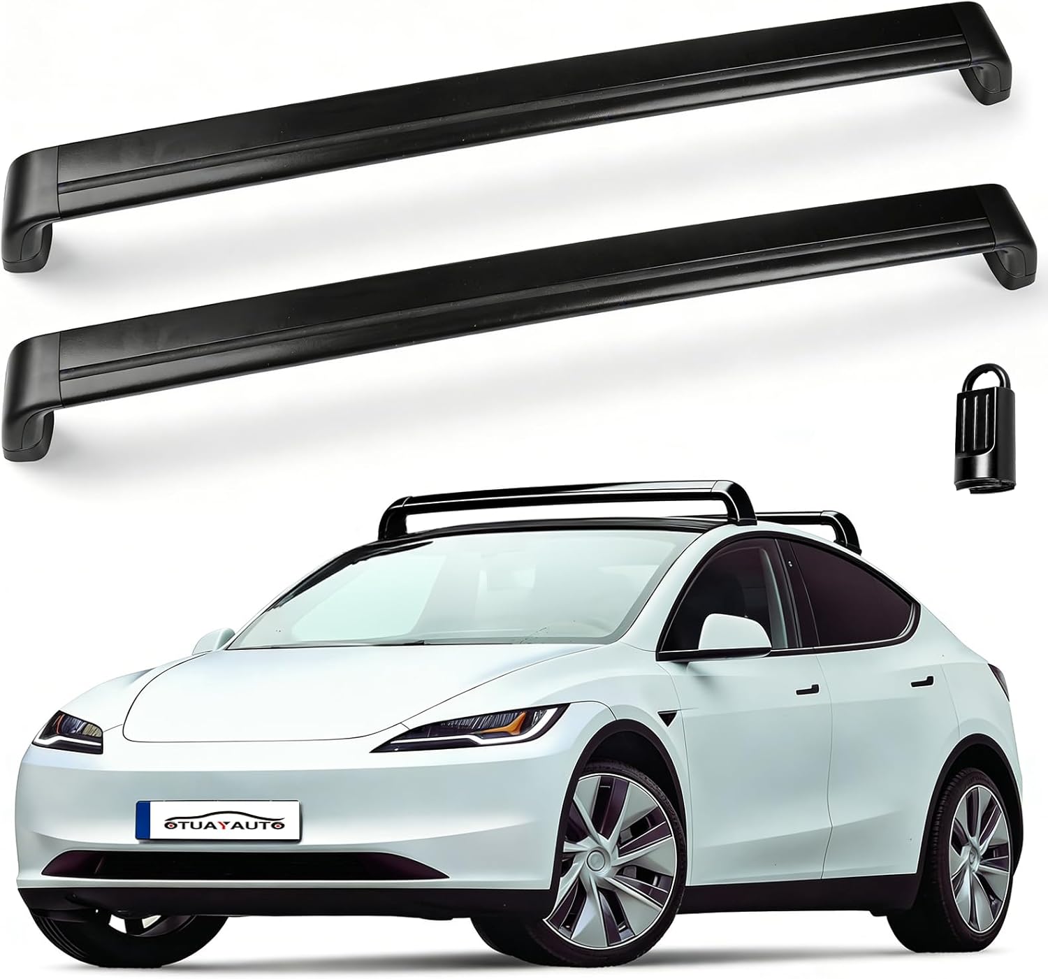 OTUAYAUTO Lockable Roof Rack Cross Bars - Compatible with Tesla Model Y 2020-2026, Aluminum Heavy Duty Anti-Theft 220lbs Roof Crossbars for Luggage Racks Bike Kayak Snowboard Non-Corrosion