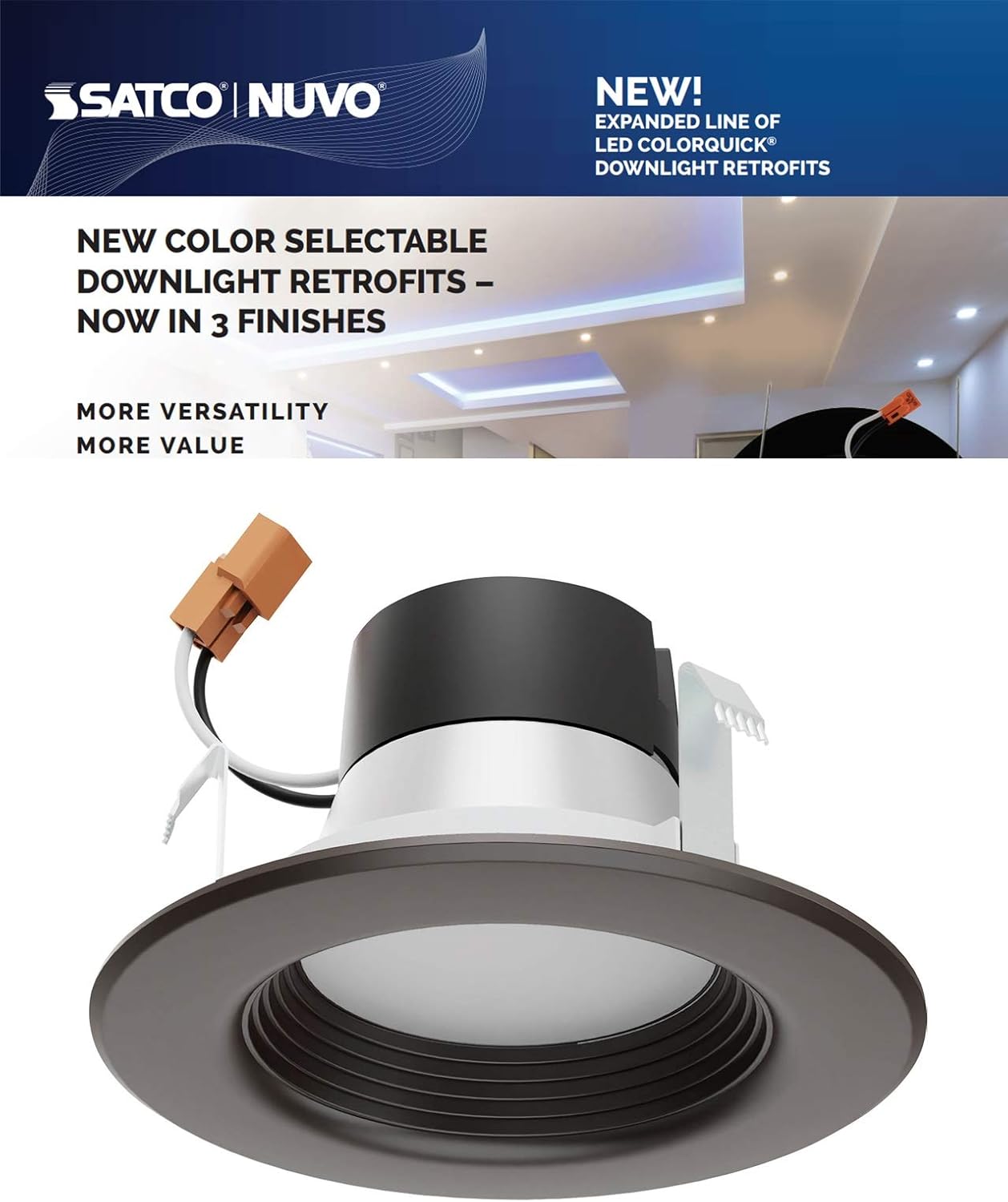 Satco Led Color Selectable Downlight Retrofits, Part Number S11834, 7 Watt; Led; 4 Inch; Cct Selectable; 120 Volts; Dimmable; Bronze Finish for Industrial and Commercial Use (16 LED Downlights)
